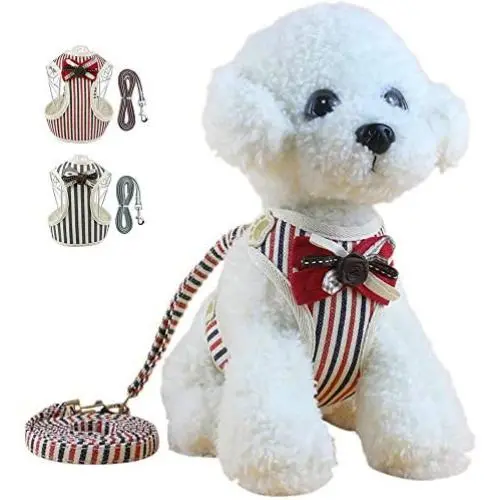 HALOViE Small Dog Harness with Leash, Fashionable Puppy Cat Striped Harness Breathable Soft Mesh for Small Medium Pet Doggy Doggie Kitten HALOViE Small Dog Harness with Leash, Fashionable Puppy Cat Striped Harness Breathable Soft Mesh for Small Medium Pet Doggy Doggie Kitten