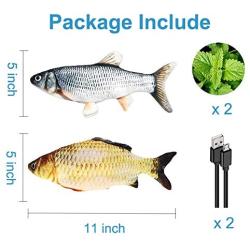 Jugsar 2 Pack Electric Wiggle Fish Cat Toy, Realistic Plush Simulation Moving Flopping Kitty Pillow Catnip Toys, Funny Interactive Charging Pets Supplies for Kitten Cats Indoor Chew Bite Kick Exercise