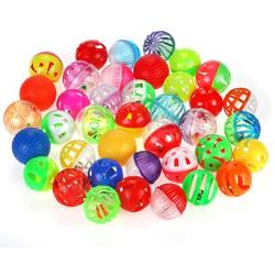 Chiwava 48 Pack Plastic Noisy Cat Toy Balls with Bell Kitten Chase Toy 8 Types Assorted Color Size