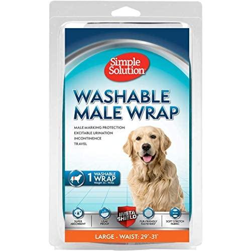 Simple Solution Washable Male Dog Diapers | Absorbent Male Wraps with Leak Proof Fit | Excitable Urination, Incontinence, or Male Marking | 1 Reusable Dog Diaper Per Pack, Whites & Tans, Large (11242)
