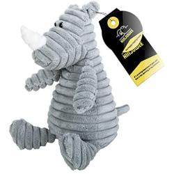 KINJUWEE Plush Corduroy Pet Toy, Durable Soft Plush Toy for Small and Medium-Sized Dogs, Sturdy Squeak Dog Chew Toy, Chew Toy for Puppies with Teeth,Rhinoceros, Gray