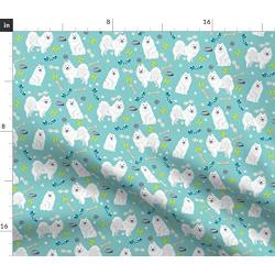 Spoonflower Fabric - Japanese Spitz Dogs Toys Bones Breeds Toy Bone Pet Portrait Printed on Performance Piqué Fabric by The Yard - Performance Athletic Apparel Fashion