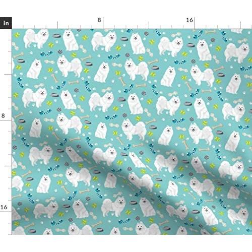 Spoonflower Fabric - Japanese Spitz Dogs Toys Bones Breeds Toy Bone Pet Portrait Printed on Performance Piqué Fabric by The Yard - Performance Athletic Apparel Fashion