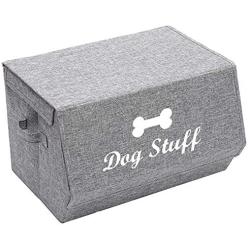 Geyecete Linen Storage Basket Bin Chest Organizer with Lid and Handles - Perfect for Organizing Dog Apparel & Accessories Storage, Dog Toys, Dog Clothing, Storage Trunk