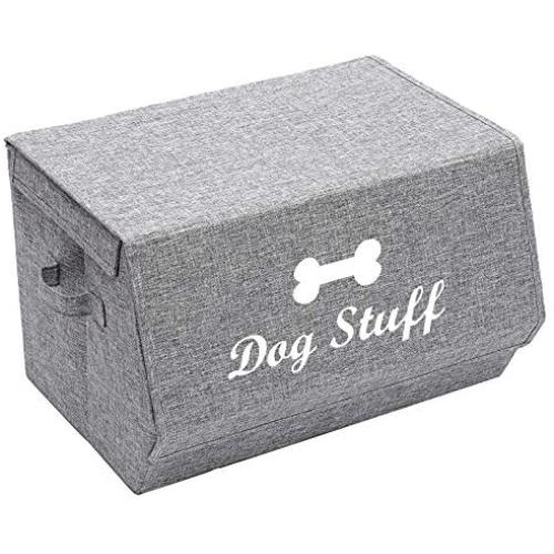 Geyecete Linen Storage Basket Bin Chest Organizer with Lid and Handles - Perfect for Organizing Dog Apparel & Accessories Storage, Dog Toys, Dog Clothing, Storage Trunk