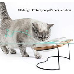 Jemirry Ceramic Titl Angle Elevated Raised Pet Bowl with Wood Stand for Cats and Puppy, Cat Food Water Basic Bowl