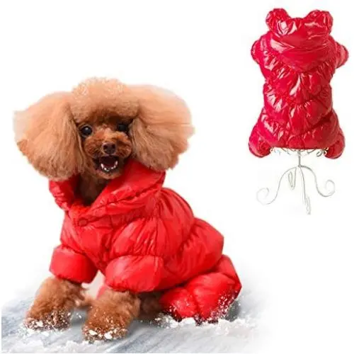 SunteeLong Winter Puppy Dog Coat Waterproof Pet Clothes Windproof Dog Snowsuit Warm Fleece Padded Winter Pet Clothes for Small Dogs Red XS