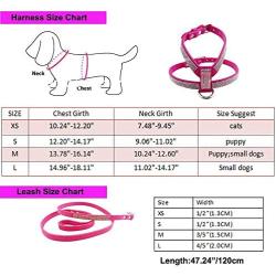 PETCARE Sparkly Rhinestone Bling Dog Harness and Leash Set Soft Korean Velvet Microfiber Shining Diamonds Pet Collar Harness Vest for Puppy Small Dogs Cats