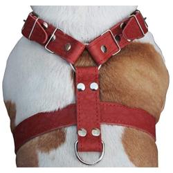 Red Genuine Leather Dog Harness, Large to XLarge. 33''-37'' Chest, 1.5'' Wide Straps, Rottweiler Mastiff