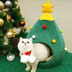 Ushang Pet Chirstmas Tree Cat House Bed, Green Portalbe Indoor Pet House for Kitten Cat Cave Tent