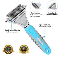 GEEPET Dematting Comb and Grooming Tool with 2 Sided Professional Grooming Rake for Cats & Dogs