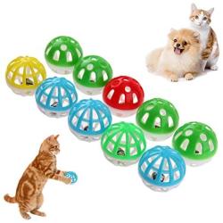 ttnight Pet Balls, Plastic Hollow Out Round Pet Cat Colorful Ball Toys with Small Bell, 10pcs