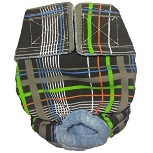 Barkerwear Dog Diapers - Made in USA - Gray Plaid Neon Stripes Premium Waterproof Dog Diaper, M, Without Tail Hole for Incontinence, Housetraining and Dogs in Heat