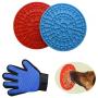 UNISONPET 2pcs Dog Lick mat for Anxiety Dog Lick mat for Dogs & 1pc Pet Hair Remover Glove for pet Bath, Grooming or Training. Snuffle mat for Dog Treat mat Dog Bathing tub Slow Dog Feeder mat
