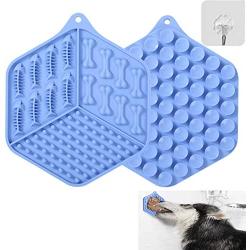 Jubyuan Lick Mat for Dogs，Dog Slow Dispensing Treater ，Dog Peanut Butter Lick Pad with Super Suction to Wall,Pet Lick Mat for Pet Bathing, Grooming, and Dog Training，Blue