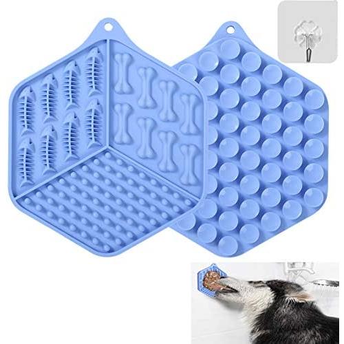 Jubyuan Lick Mat for Dogs，Dog Slow Dispensing Treater ，Dog Peanut Butter Lick Pad with Super Suction to Wall,Pet Lick Mat for Pet Bathing, Grooming, and Dog Training，Blue
