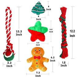 Christmas Dog Stocking Gifts Set - Dog Toy Filled - Festive Puppy Stocking Variety Pack Toy with Squeaky Toy/ Cotton Knotted Rope Toy - 5 Packs