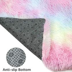Cat Bed/Mat for Indoor Cats, Soft Colorful Plush 2-in-1 Pet Bed Snooze Matted Warming Comfortable House, Faux Fur Kittens Cushion Bed with Anti Slip Bottom, Small Dogs Cats Washable Couch for Floor