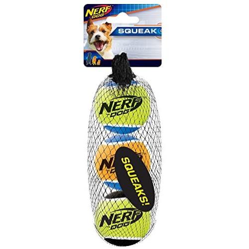 Nerf Dog Tennis Ball Dog Toy with Interactive Squeaker, Lightweight, Durable and Water Resistant, 2 Inches, for Small/Medium Breeds, Three Pack, Assorted Colors
