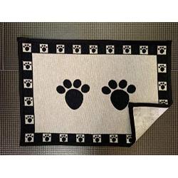 PetRageous 10209 Paws Tapestry Dog Non-Skid Machine Washable Placemat for Pet Feeding Stations with Rubber Backing 13-Inch by 19-Inch for Dogs and Cats, Black and Natural