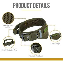 OneTigris Tactical Dog Harness and Collar Set, No Pulling Adjustable Pet Harness Reflective K9 Training Vest Military Service Dog Harness Easy Control for Medium Large Dogs(Ranger Green,M)