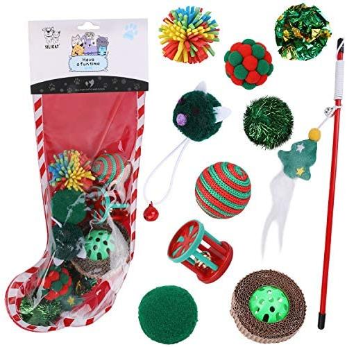 QKURT Christmas Pet Stocking, Xmas Interactive Chew Toy for Puppy Kitten - 10 Packs