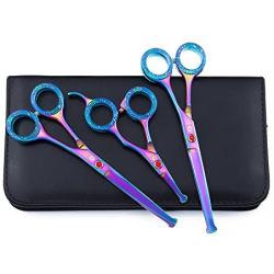 Dream Reach 3PCS Safety Round Tips Pet Grooming Scissors Kit for Dogs Cats Body Face Ear Nose Paw,6.5'' Straight Scissor,6.5'' Curved Scissor,4.5'' Straight Scissor with Bag