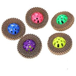 Pudwy Funny Pet Cat Scratch Board Cat Toy Corrugated Paper Cat Claw Board with Plastic Bell Ball