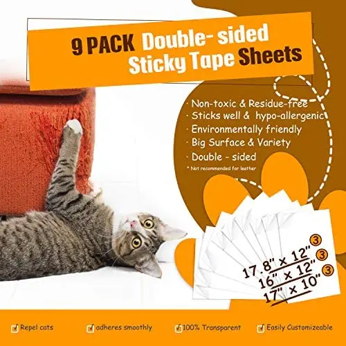 Domipet 9 Pack Cat Scratch Deterrent Tape, Double Sided Anti Cats Scratching Sticky Tape 3 Pack+17.8L12W 3 Pack+16L12W 3 Pack+17L10W Anti-Scratch Training Scratch Stopper Clear Furniture Protector Domipet 9 Pack Cat Scratch Deterrent Tape, Double Sided Anti Cats Scratching Sticky Tape 3 Pack+17.8L12W 3 Pack+16L12W 3 Pack+17L10W Anti-Scratch Training Scratch Stopper Clear Furniture Protector