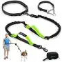 PuppyDoggy Hands Free Dog Leash Reflective 6 ft for Large and Medium Dogs with Adjustable Waist Belt & Chain Martingale Dog Collar & Poop Bag Dispenser for Running Walking Training (Medium, Green)