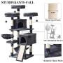 IBUYKE 63'' Cat Tree Tower for Large Cats Play Furniture Cat Condo with Sisal Scratching Posts&Board, Cat Hammock Basket, Dangling Balls, Smoke Gray, Light Gray, Beige UCT021