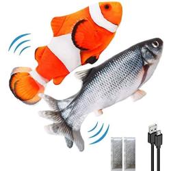 rosyclo 2 Pack Electric Flopping Fish Cat Toy, Wiggle Moving Realistic Plush Simulation Floppy Kitty Pillow Catnip Toys, Funny Interactive Pets Supplies for Kitten Cats Chew Bite Kick Indoor Exercise