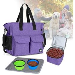 Teamoy Dog Travel Bag, Week Away Dog Supply Tote Bag, Included 2 Silicone Collapsible Bowls, 1 Food Carrier, 1 Water-Resistant Placemat