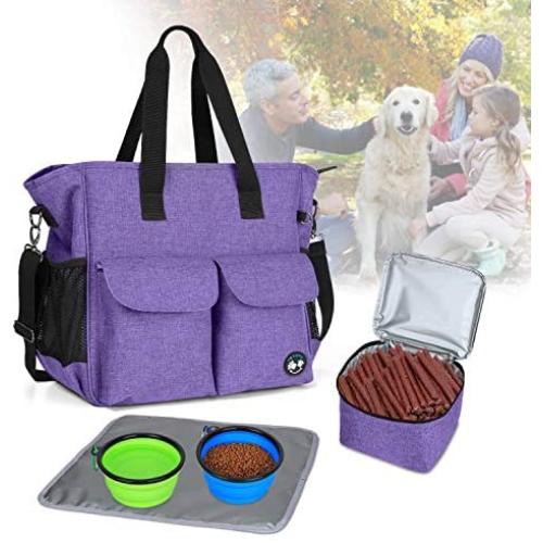Teamoy Dog Travel Bag, Week Away Dog Supply Tote Bag, Included 2 Silicone Collapsible Bowls, 1 Food Carrier, 1 Water-Resistant Placemat