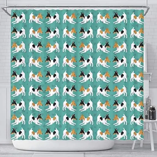 Paws With Attitude Toy Fox Terrier Dog Hearts Pattern Print Shower Curtains Paws With Attitude Toy Fox Terrier Dog Hearts Pattern Print Shower Curtains