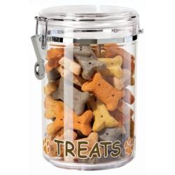 Oggi Acrylic Airtight 51-Ounce Pet Treat Canister with Treats and Paws Motif -Food Storage Container