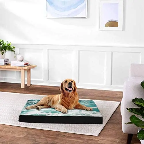 Blue Ocean Waves, Large Dog Bed for Small, Medium, Large Dogs/Cats Up to 65 Lbs, Thick Mattress with Removable Washable Cover and Waterproof Lining Blue Ocean Waves, Large Dog Bed for Small, Medium, Large Dogs/Cats Up to 65 Lbs, Thick Mattress with Removable Washable Cover and Waterproof Lining
