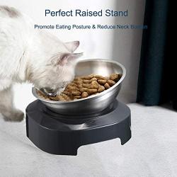 Luck Dawn Elevated Dog Cat Bowls, 0/15° Tilted Raised Stainless Steel Cat Food and Water Bowls, Non-Slip Stress Free Pet Feeding Bowls for Cat and Small Dogs