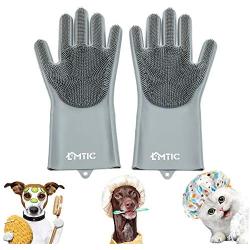 LMTIC Pet Grooming Gloves for Cat & Dog, Dog Bathing Brush with Long Bristles,Heat Resistant Silicone Pet Hair Removal Gloves, Unique Gift for Pet