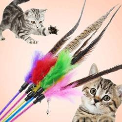 ocijf179 Cat Teaser Pet Cat Kitten Teaser Bell Feather Rod Interactive Stick Game Funny Play Toy - Random Color
