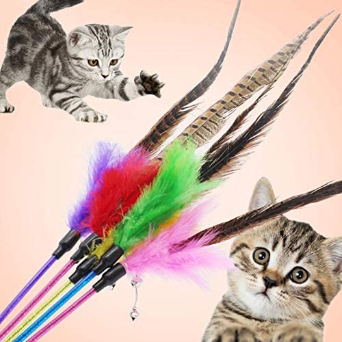 ocijf179 Cat Teaser Pet Cat Kitten Teaser Bell Feather Rod Interactive Stick Game Funny Play Toy - Random Color