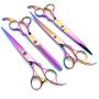 7.0in Titanium Professional Dog Grooming Scissors Set,Straight & Thinning & Curved Scissors 4pcs Set for Dog Grooming(Pink)
