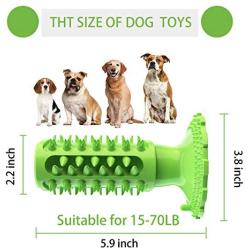 PETHOBBY Green Dog Chew Toy with Rubber Sucker,Natural Rubber Dog Toothbrush Stick with Dental Care,Squeaky Dog Toys for Medium and Large Dogs(15-70 lb)