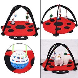 Tnfeeon Foldable Cat Play Mat, Pet Dog Cat Scratching Mat Tent Multifunction Pet Bed with Hanging Toy Balls