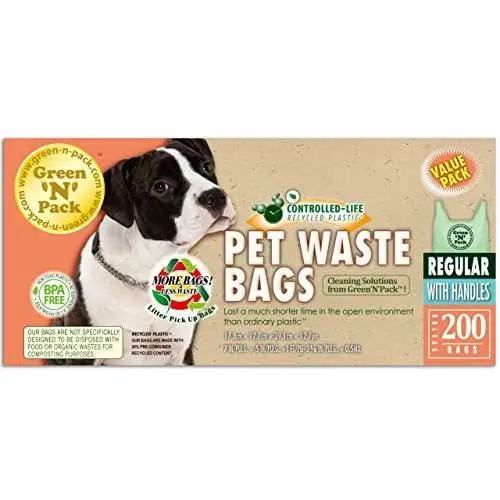 Green N Pack Dog Waste Litter Pick-Up Bags (Easy-Tie Handles), 200-Count Green N Pack Dog Waste Litter Pick-Up Bags (Easy-Tie Handles), 200-Count