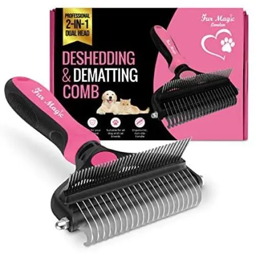 Fur Magic Deshedding and Dematting Comb Double Sided Undercoat Rake Pet Grooming Brush Removing Mats, Knots & Tangles for Dogs and Cats with Long, Medium and Short Hair Fur Magic Deshedding and Dematting Comb Double Sided Undercoat Rake Pet Grooming Brush Removing Mats, Knots & Tangles for Dogs and Cats with Long, Medium and Short Hair