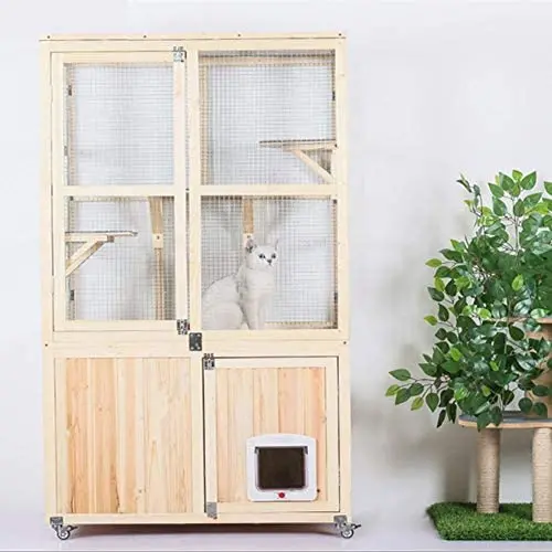 Beds Pet Wooden Cat Cage Pet Coop with Movable Universal Wheel Cat Hutch Small Animal House for Indoor Multi-Tier Cat Home Run-anmy Beds Pet Wooden Cat Cage Pet Coop with Movable Universal Wheel Cat Hutch Small Animal House for Indoor Multi-Tier Cat Home Run-anmy
