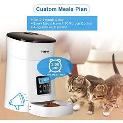 MYPIN Automatic Feeder for Cats Dogs Small Pets, Food Dispenser Timer Programmable and Portion Control up to 6 Meals/Day, Voice Recorder, Low Food Alarm and Infrared Detection