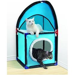 Pet Parade Two Tier, Durable, and Easy to Assemble Cat Corner Condo Tower, Blue