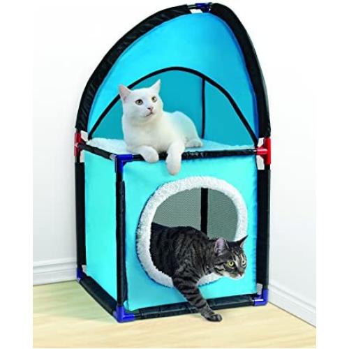 Pet Parade Two Tier, Durable, and Easy to Assemble Cat Corner Condo Tower, Blue
